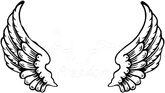 Wolność skrzydła szary, napis po arabsku, arabski alfabet