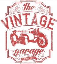 Koszulka męska, nadruk: motocykl z wózkiem bocznym, napis Vintage garage