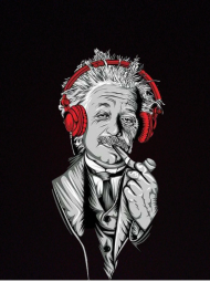 Albert Einstein z fajka i sluchawkami zabawne