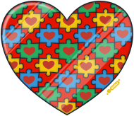 Serce Puzzle - Czarna koszulka damska z dekoltem w serek