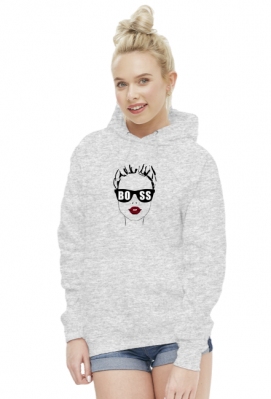 Bluza damska z kapturem Girl Boss - szara - zakupoholik
