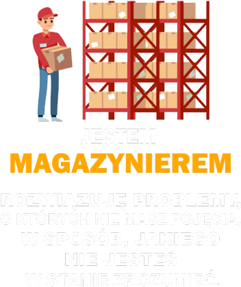 Magazynier. Prezent dla Magazynierów. Magazyniera. Paleta. Wózek widłowy. Praca Magazyniera