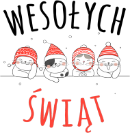 Urocze kotki w świątecznych czapkach. Napis Wesołych Świąt - Boże Narodzenie - Wigilia - śnieg - męska koszulka
