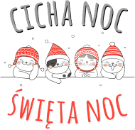 Urocze kotki w świątecznych czapkach. Napis Cicha Noc Święta Noc - Boże Narodzenie - Wigilia - śnieg - damska koszulka