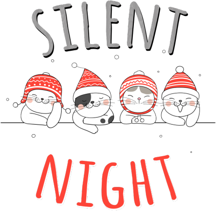 Urocze kotki w świątecznych czapkach. Napis Silent Night - Boże Narodzenie - Wigilia - śnieg - damska koszulka