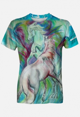 MISTYCZNE KONIE - BLOOMING FLAMES ©DH - T-SHIRT Z KOŃMI - FULLPRINT  Z 2 STRON - ART - DH