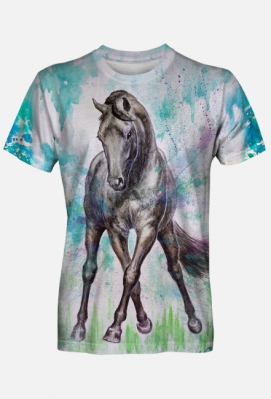 KOŃ WIERZCHOWY PÓŁKRWI - CHAMAN IN HALF PASS ©DH -  T-SHIRT Z KONIEM - FULPRINT NADRUK Z 2 STRON - ART - DH