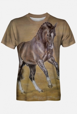 KOŃ, UJEŻDŻENIE, DRESSAGE  - PIROUETTE © DH - KOSZULKA Z GNIADYM KONIEM UJEŻDZENIOWYM KWPN - FULLPRINT NADRUK Z 2 STRON - ART - DH