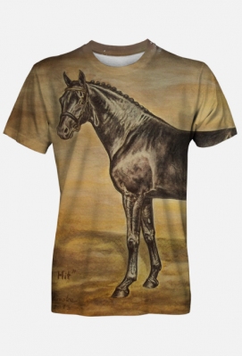 T-SHIRT MĘSKI FULLPRINT Z OGIEREM OLDENBURSKIM - KOŃ OGIER OLDENBURSKI- SANDRO HIT ©DH - ART - DH
