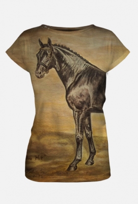 T-SHIRT DAMSKI FULLPRINT Z KONIEM - KOŃ OGIER OLDENBURSKI- SANDRO HIT ©DH - ART - DH