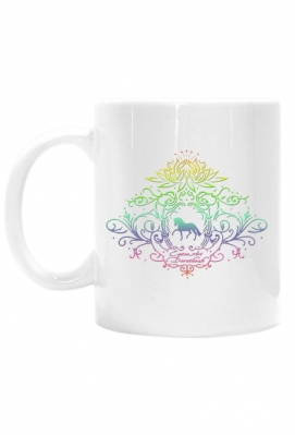 KUBEK Z TĘCZOWYM KONIEM UJEŻDŻENIOWYM - Emblem with a Rainbow Dressage Horse and a Lotus ©DH - ART - DH