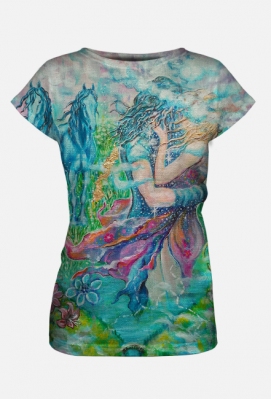 KOSZULKA DAMSKA T-SHIRT FULLPRINT - PARA I KONIE -"JE T'OFFRIRAI MON DERNIER SOUFFLE DE VIE" - ©DH" - ART - DH