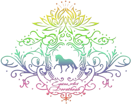 T-SHIRT DAMSKI KOLORY, RÓŻ, KIWI, Z KONIEM -Emblem with a Rainbow Dressage horse and a lotus ©DH