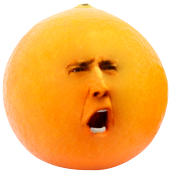 śmieszny kubek Nicolas Cage krzycząca pomarańcza