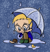 Chłopiec w deszczu kubek