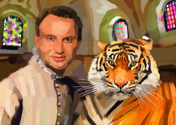 Portret Andrzeja Dudy z Tygrysem